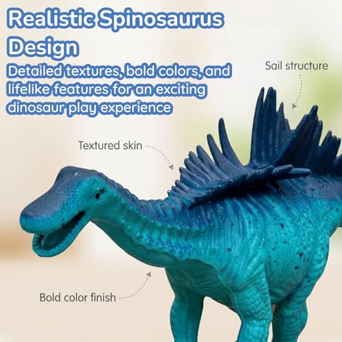 Image of ZESTHOME Big Spinosaurus Dinosaur Toy for Kids - Realistic Dino with Eggs, Rocks & Tree | Non-Toxic PVC Animal Playset for Learning & Imaginative Play (Age 3+) | 1 Dinosaur Set