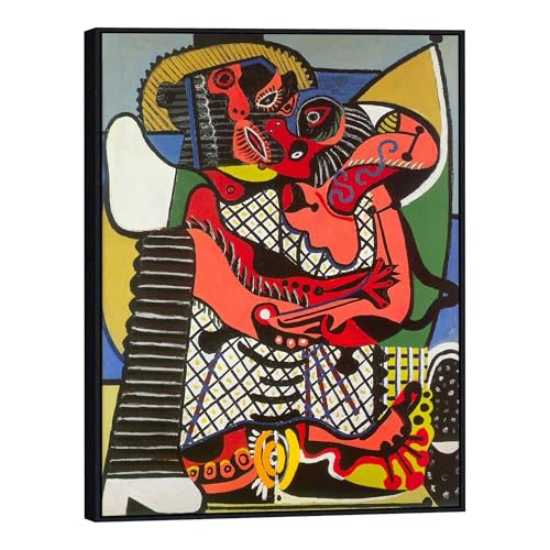 INVIN ART Framed Canvas Giclee Print Art Abstract Painting The Kiss by Pablo Picasso Wall Art Living Room Home Office Decorations(Black Slim Frame,24"x32")