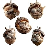 3D Weihnachtsbaumschmuck Waldtiere Eichels Ornamente, Tier Hängenden Weihnachtsschmuck Anhänger, Niedliche Eicheln Und Tannenzapfen Acryl Waldtier Christbaumschmuck für Wohnzimmer (5PCS)
