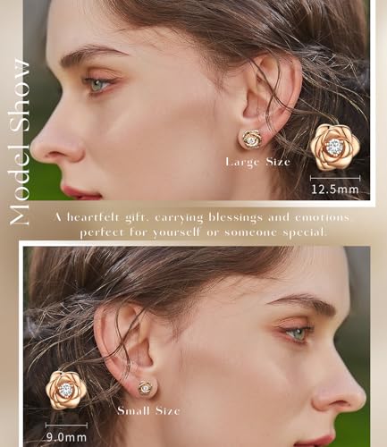 Gold Plated Sterling Silver Rose Flower Earring Studs, Hypoallergenic & Nickel Free Earrings for Women4