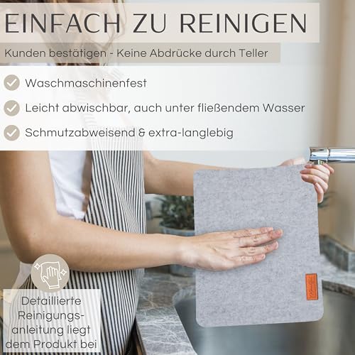 MAHEWA® 6er Set Premium Tischset Platzset aus Filz rutschfest Ab-waschbar und Waschmaschinenfest Eckige Platzdeckchen (Hellgrau - Braun… – Ansicht 5