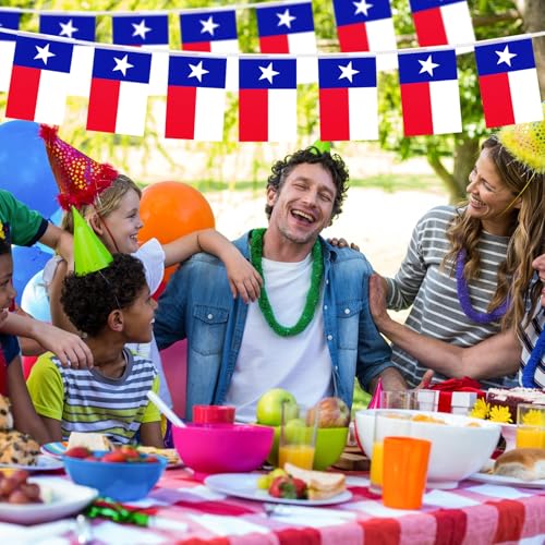 Image of 32.8 ft Texas Flag Banner, 30 Pcs Mini Lone Star String Flags, Red White Blue Bunting for Texas Independence Day, Western Party, Parades, Home, Garden, and Outdoor Decorations