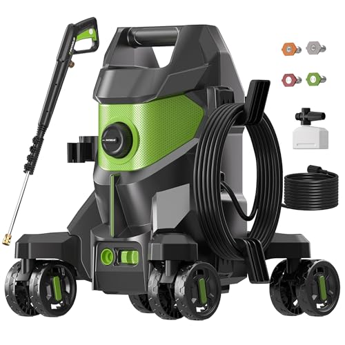 Pressure Washer with Lockable Wheels and Foam Cannon