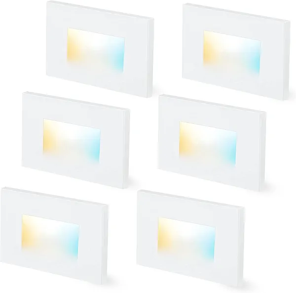 CLOUDY BAY Dimmable Upgraded 3 Color 120V LED Indoor Outdoor Step Lights,3000K/4000K/5000K 3W 100lm,Stair Light,White,6 Pack