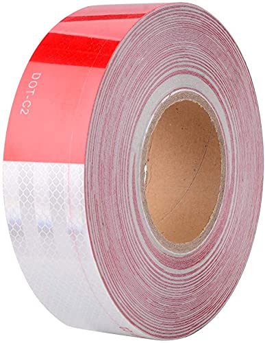 SLanguage Reflective Tape Red In White DOT-C2 Industrial Marking Tape for Outdoor, Cars, Trucks, Boats(2"x150FT)