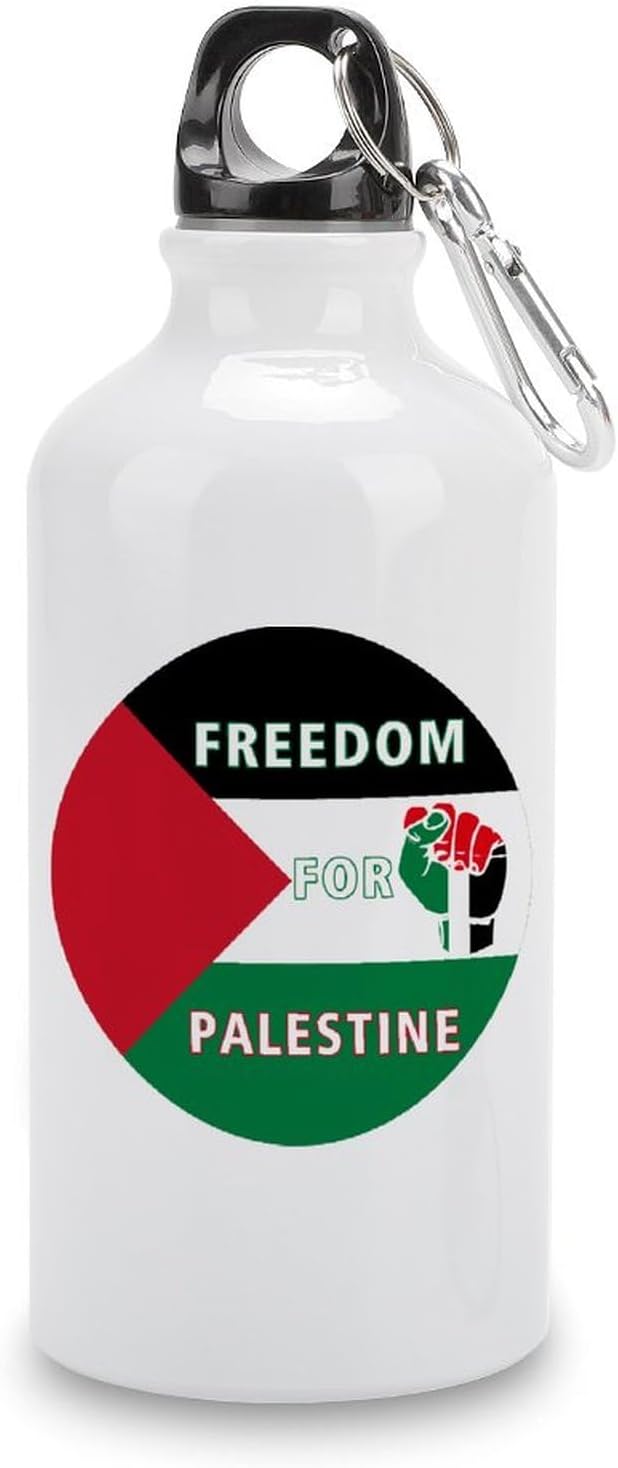 Palestine Flag Water Bottles Insulated Freedom for Palestine Portable Leakproof Bike Water Bottle with Hanging Buckle Tumbler for Riding Camping Sports Workouts 14 OZ