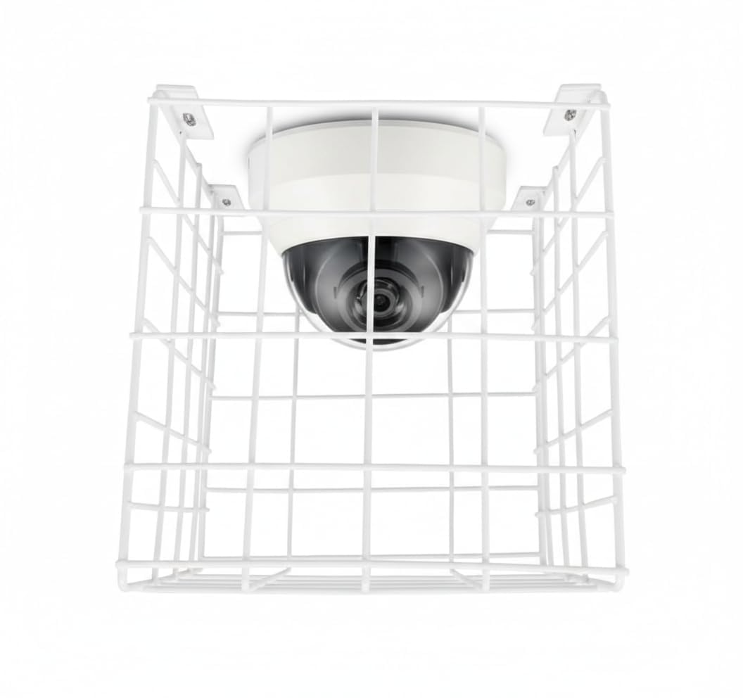 Stand Wallah Security Camera Cage Guard, White Metal Wire Guard Protective Cover, Wall Mount Heavy CCTV Cage Protection for Bullet Cameras Security Camera Protective Cage-image-24