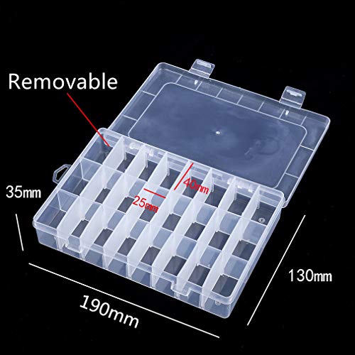 Image of 24 Girds Rectangle Clear Plastic Storage Box, Jewelry and Crafts Organizer Container with Adjustable Dividers(2 Pack)