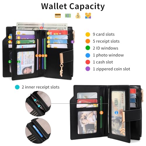 Image of SENDEFN Wallets for Women Leather RFID Blocking Credit Card Case Holder Purse Zipper Pocket with ID Window