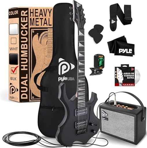 Pyle kit guitarra electrica de iniciacion, Heavy Metal, Tipo Hacha, con Amplificador, tamaño Completo, Accesorios | Ya disponible en tu tienda friki favorita! En mundofriki.es!