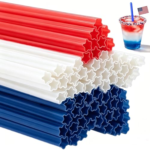 USA 250th Anniversary 4th of July Decorations Patriotic Party Supplies 30Pcs Reusable Red White Blue Star Shaped Straws for Independence Memorial Day Party Favors Dishwasher Safe 9 Plastic Straws