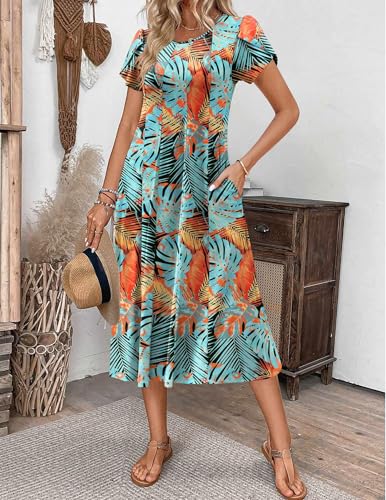 Image of ZEAGOO Womens Casual Dresses for Summer Short Sleeve Flare Midi Dress Loose Flowy Beach Sundress