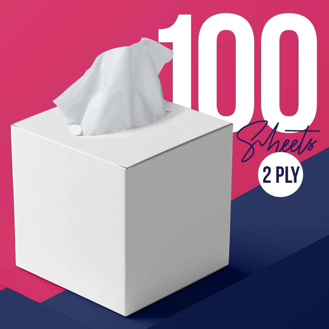 Brandsfinity Facial Tissue Cube Box, Pack of 6, Total 600 Sheets, 2 Ply Tissues, Premium Soft Feel, Highly Absorbent, Perfect Tissues for All Skin Types, Home, Office, Car, or Events