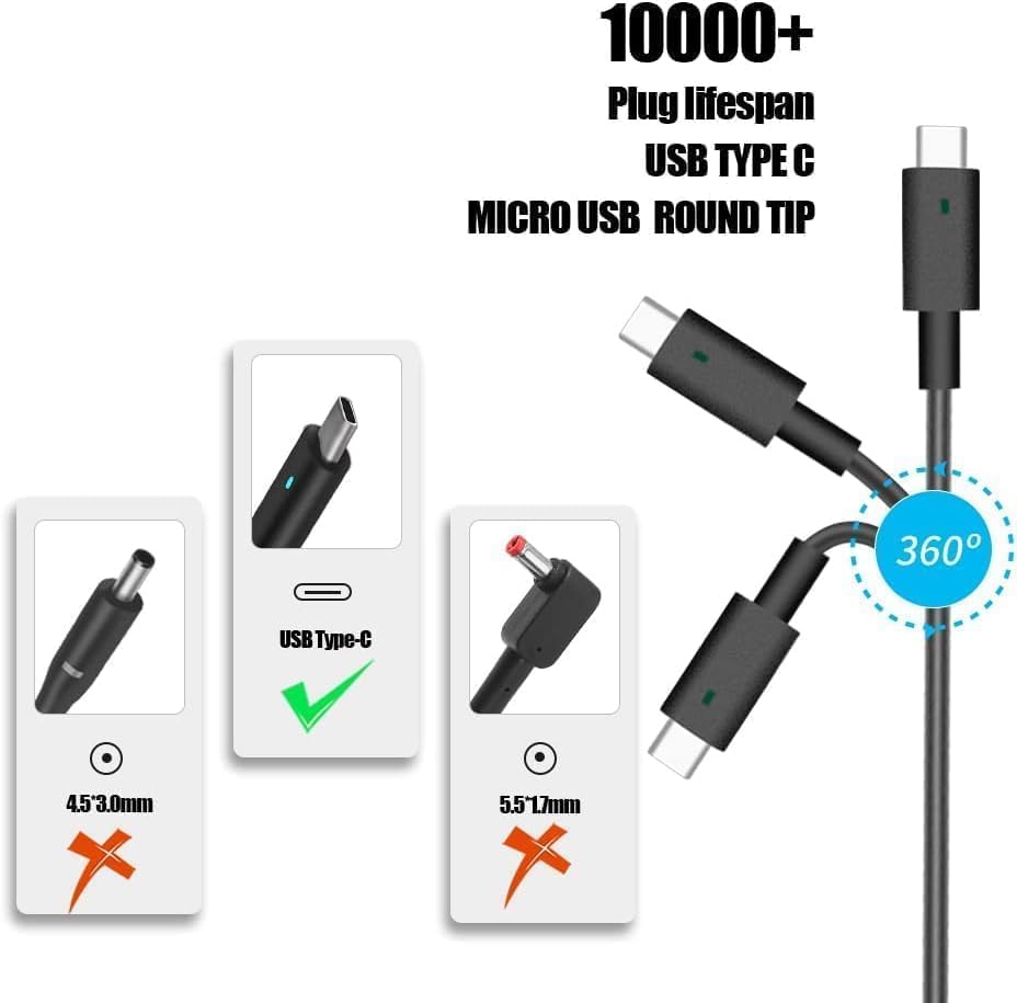 Image of 100W Watt USB Type C for Dell Precision 5680 3580 3580 3580 3581,Latitude 5340 7640 7640 7340 5440 5540 9440,Inspiron 14 Plus 7430 Laptop Adapter Type C Power Cord (De 100W Type C)