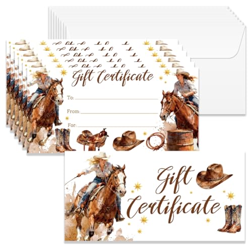 Doodlream 40 Sets Gift Certificate for Business, Western Cowboy Lady Blank Gift Cards Certificates...