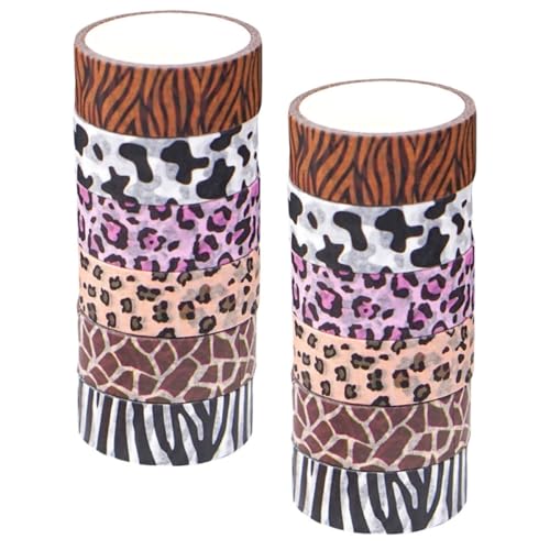 CALLARON Cinta Washi Decorativa Estampado Animales 12 Rollos Juego Cintas Autoadhesivas para Manualidades Scrapbooking y Envolver Regalos Versátil para DIY