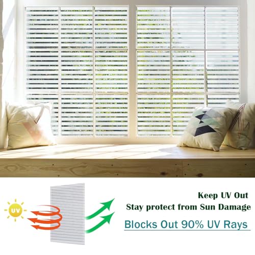 Image of WOO Home Frosted Glass Window Film & Stickers (24 X 240 Inchs) Privacy Window Cover for Home & Office - Easy Apply, UV Protection, Removable Decorative Film (Frosted Striped 2 X 20 SQFT)