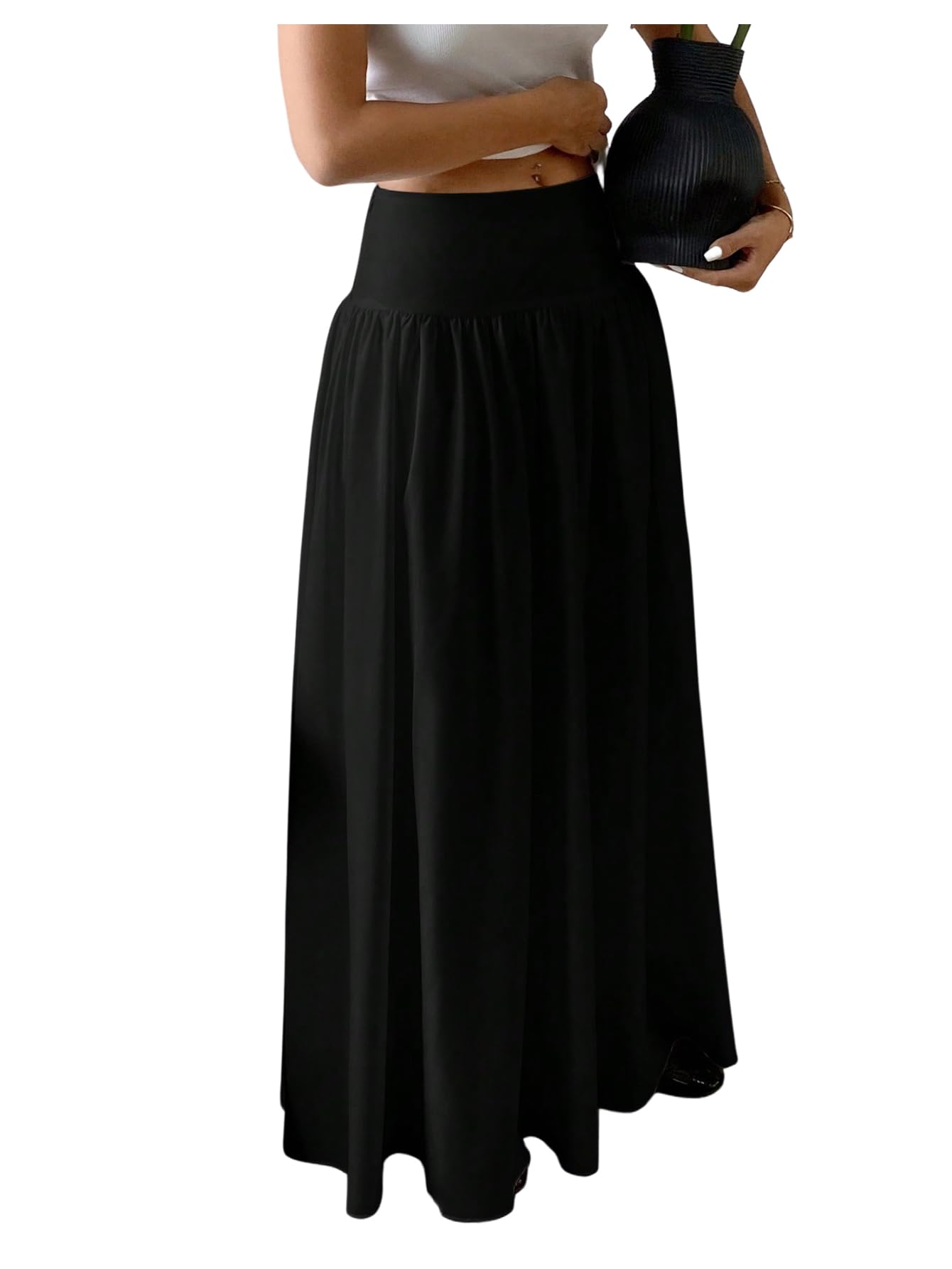 Milumia Womens Flared Flowy Long Skirt High Waist Maxi Skirts Elegant