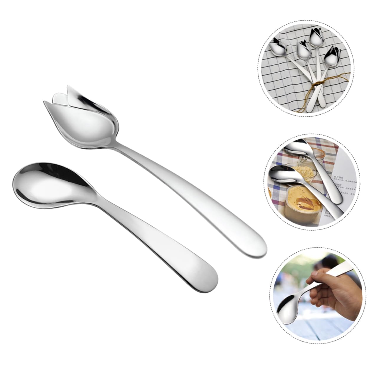 BESTYASH 5 Set Forchetta Cucchiaio A Gomito Foraggio Per Adulti Disabili Comicamente Utensile Alimentazione Forma Anziano Zuppa Svezzamento Adulto Acciaio Inossidabile Argento 2 Pezzi*5