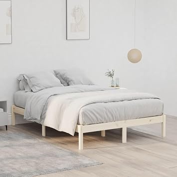 Full Pine Wooden Bed Frame 195.5x142.5x31 cm Rustic Solid Wood Slatted Base for 137x190 cm Mattress, Robust Daybed Style for Bedroom Guest Room