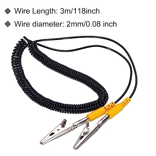 Image of MECCANIXITY ESD Grounding Cable Cord with Alligator Clip, 3.0m /118 inch Yellow Anti-Static Ground Wire Elastic Cable Clip, for Eliminating Conductor Electrostatic