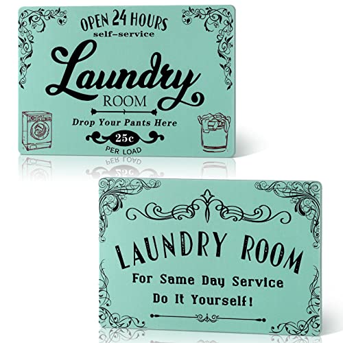 2 Pieces Laundry Room Decors Retro Metal Tin Signs Open 24 Hours Laundry Room Farmhouse Laundry Room Sign Farmhouse Laundry Sign Laundry Rules Sign for Washroom Bathroom