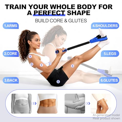 Image of Multifunctional Durable Pedal Resistance Band with Handle, Upgraded Elastic Exercise Bands for Home Gym, Anti-Snap Sit Up Equipment & Ab Trainer for Core /Arms /Legs /Glutes Workout for Women