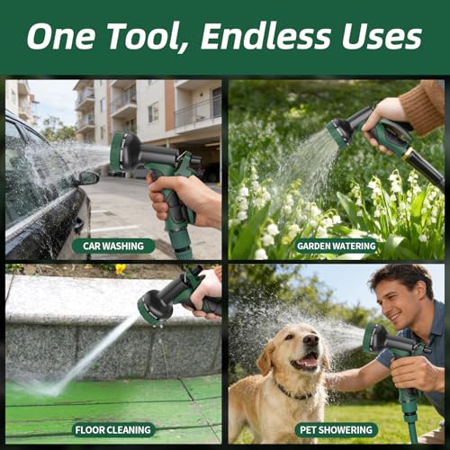 Besiter Garden Water Hose Nozzle, Water Spray Nozzle with 10 Spray Modes Suitable for Watering Plants, Iawns and Gardens, Car Washing, Cleaning, Showering Pets and Outdoor Fun, Green - Image 5
