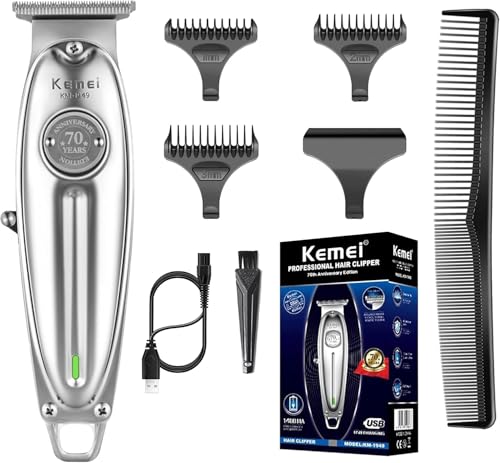 Kemei Tondeuse à cheveux professionnelle pour homme - Lame en T - Tondeuse électrique de qualité barbier - Solution de toilettage tout-en-un sans fil,Cadeaux pour la fête des pères