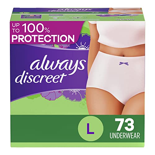 Image of Always Discreet Incontinence & Postpartum Incontinence Underwear for Women, Large, Maximum Protection, Disposable, 73 Count