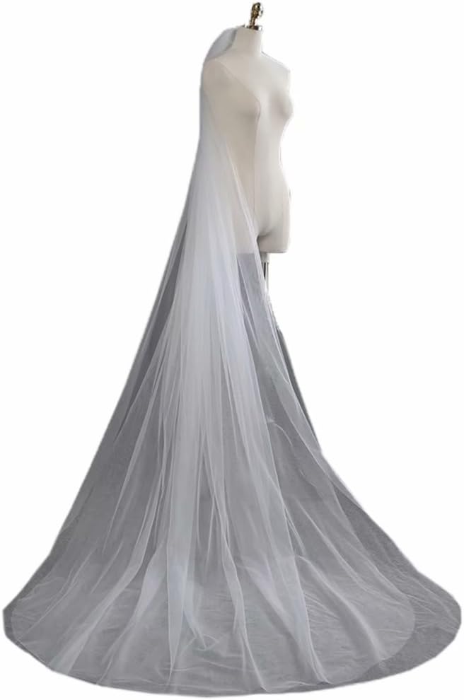 SABridal Cut Edge Tulle Comb Wedding Veils Chapel Length 1 Tier Long Bride Veil
