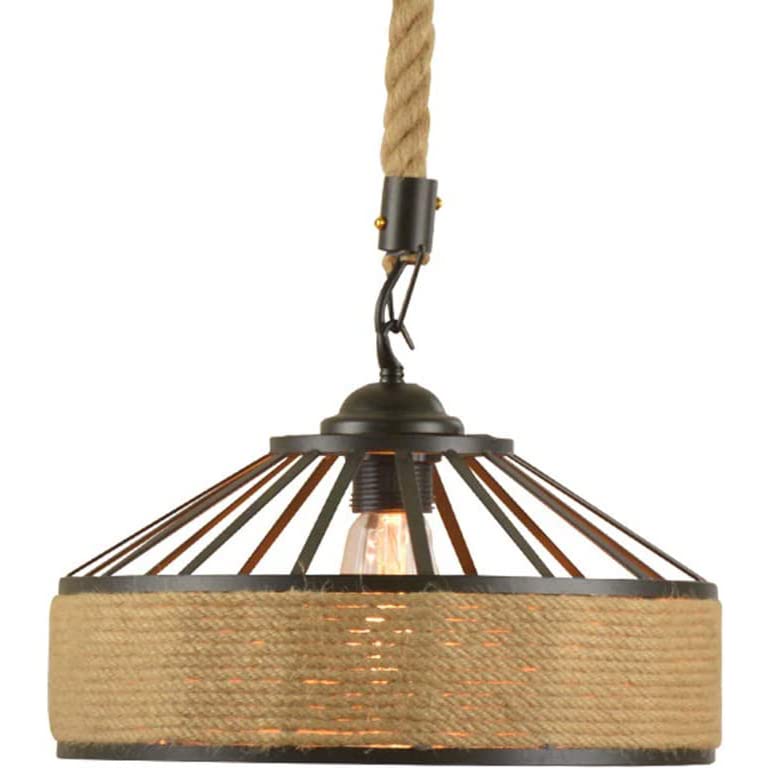 Lustre corde de chanvre style industriel vintage et métal noir monophasé douille E27