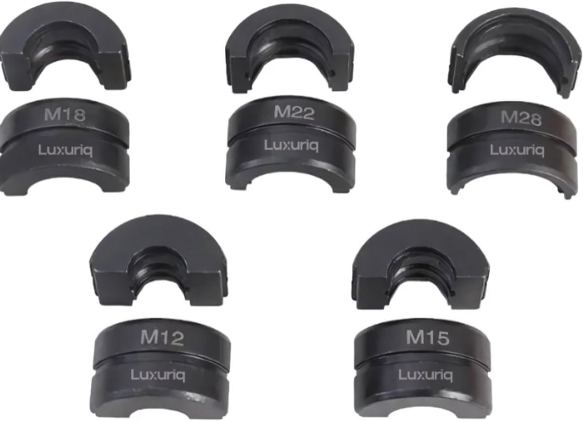 Luxuriq Press Jaws Set M, 5-Piece, M12-M15-M18-M22-M28 mm, Hardened Steel, For Copper/Stainless Steel/Steel Pipes, Compatible with Various Pressing Rods