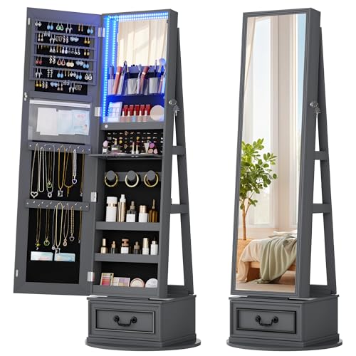Vlsrka Mirror Jewelry Cabinet with LED Lights
