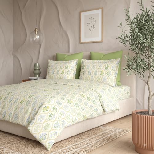 Image of DECOMIZER Super Soft Glace Cotton King Size AC Comforter II Blanket II Duvet for Double Bed with 1 Flat Bedsheet and 2 Pillow Cover - 4 Piece Comforter Set - Yellow Jaipuri