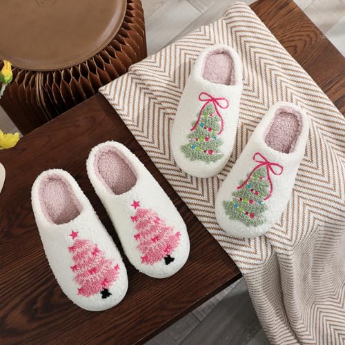 Christmas Tree House Slippers for Women Men Fluffy Soft Cozy Slip on Indoor Outdoor Slippers Christmas Gifts2