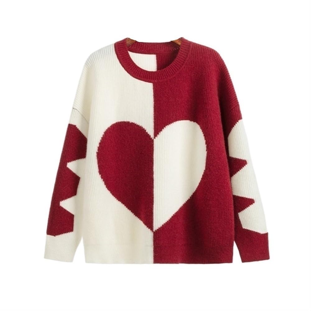 Amazon.co.jp: レディース セーター ハート コントラスト カラー  