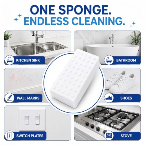 Image of ZAPPOO Magic Eraser | Pack of 4 | No Scratch Multi-Surface Cleaning Sponge | Removes 100+ Tough Stains | Just Add Water | Walls, Kitchen, Bathroom, Shoes & Switch Boards
