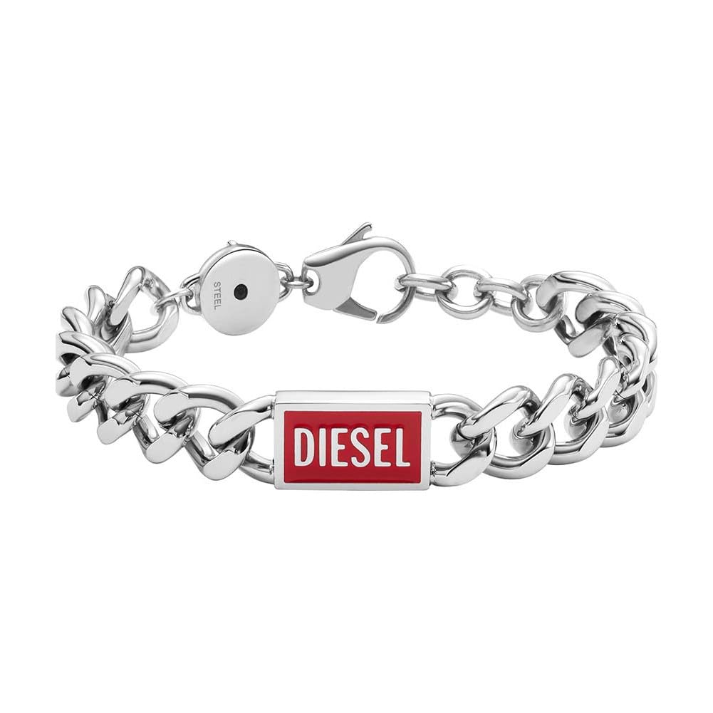Diesel Bracelet for Men Steel, Length: 180-195mm, Width: 12mm, Height: 4.3mm Silver Stainless Steel Bracelet, DX1371040