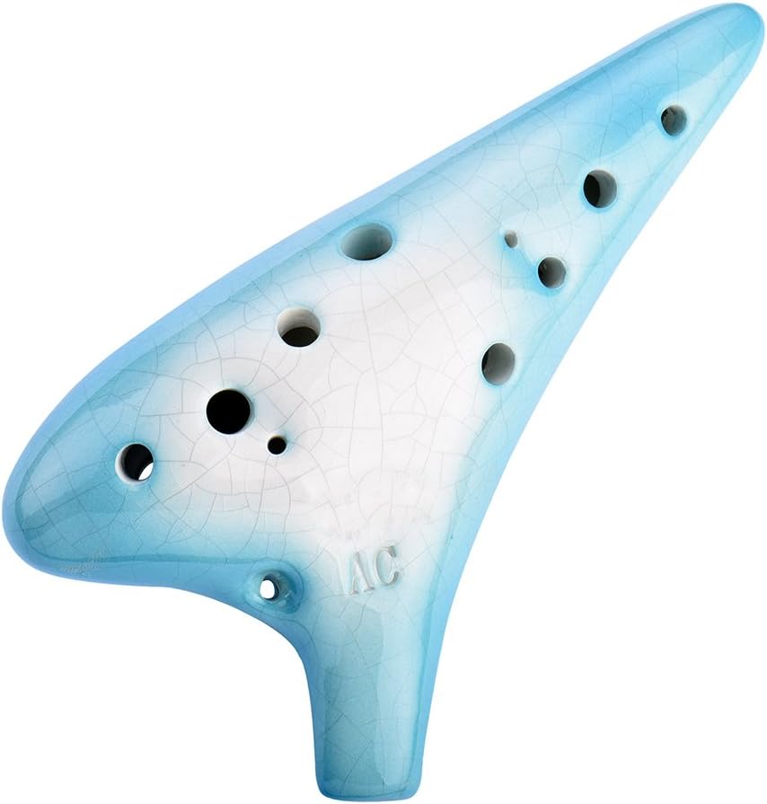 “Spring Blossoms” 12 Hole Ocarina with Handcrafted Ice-crack Outlook in Alto C Sweet Potato Pottery Ocarina in Gradient Color (Ombre Blue)