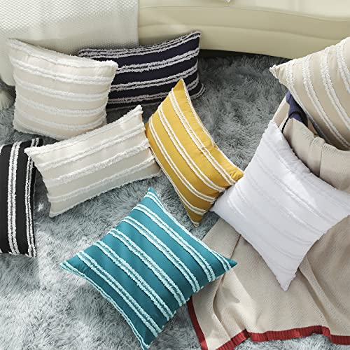 Pallene Boho Decorative Throw Pillow Covers, Neutral Striped Pillow Covers 18X18 Set Of 2, Beige Cotton Linen Pillow Covers For Couch Sofa Living Room. #TOP6