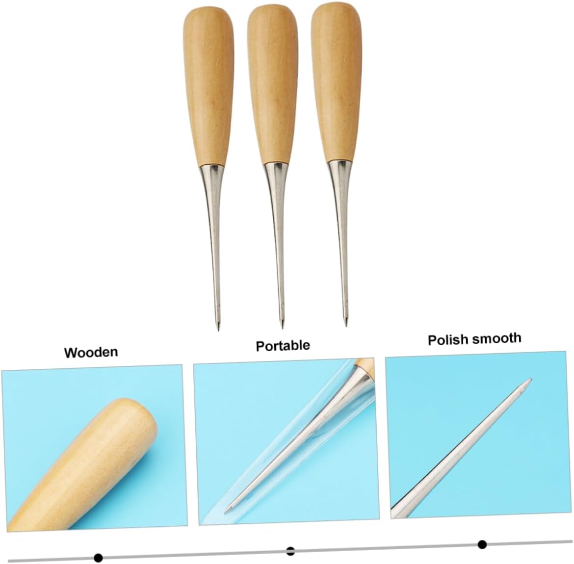 JEWEDECO 3pcs Handle Punch Awls for Leather Craft Sewing and Stitching Tools Ergonomic Design for Easy Use and Portable Accessories for Carpets Shoes