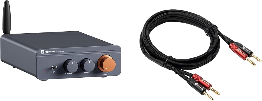 Fosi Audio 14AWG Braided Speaker Wire 5.9Ft and Fosi Audio BT20A Pro Bluetooth 5.0 Amplifier, 300W x2 Wireless Amp