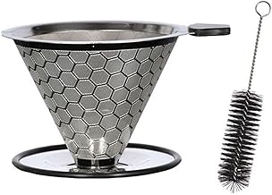 Pour Over Coffee Dripper Stainless Steel Coffee Filter Cone Paperless Reusable Single Cup Coffee Maker 1-2 Cup with Non-Slip Cup Stand and Cleaning Brush