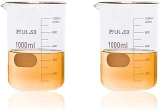 ULAB Scientific Glass Beaker Set, Vol. 1000ml, 3.3 Borosilicate Griffin Low Form with Printed Graduation, Pack of 2, UBG1017