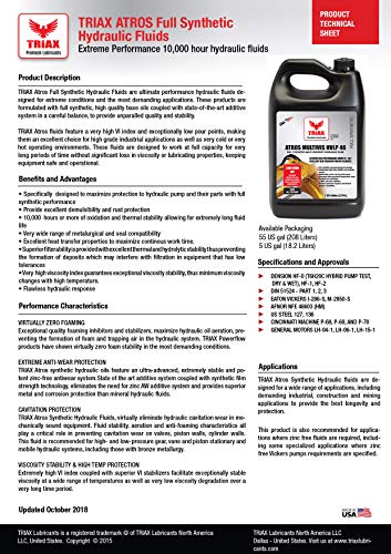 Triax Atros Multivis Hvlp 46 Full Synthetic Hydraulic Oil, 300% Additive Anti-Wear Boost, 7,000-10,000 Hour Life, Arctic Grade -54 Cold Flow And High Temp Operations (1 Gal) #TOP2