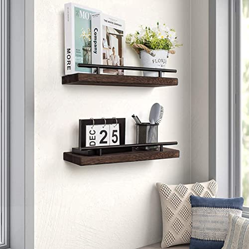 2 Tier Floating Shelves,Dark Brown Wall Decor Shelf,Bathroom Wooden