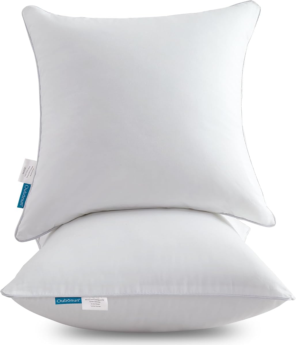 Oubonun Insertos de almohada de 20 x 20 (juego de 2) con funda 100% algodón – Par de insertos de almohada decorativos interiores cuadrados de 20 pulgadas – Almohada de sofá blanca