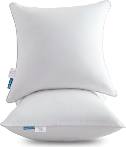 Oubonun 18 x 18 Pillow Inserts (Set of 2) - Throw Pillow Inserts with 100% Cotton Cover - 18 Inch Square Interior Sofa Pillow Inserts - Decorative Pillow Insert Pair - White Couch Pillow