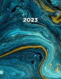 2023: XXL Kalender 2023 I A4 I 1 Seite / Tag mit Zeiteinteilung I 400 Seiten I Terminkalender I Office Planer I Kalenderbuch I Design Blau Grüner Marmor